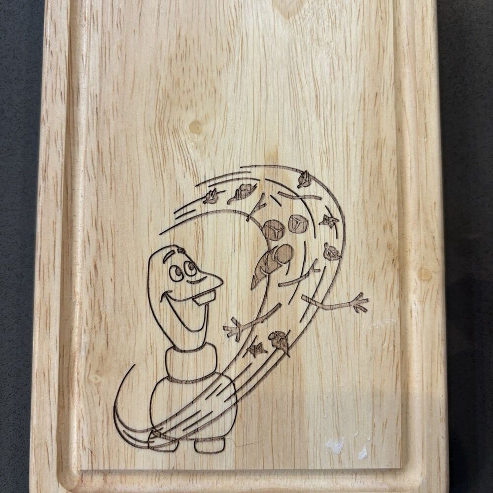 Disney Frozen Olaf Serving Cutting Board Oak Wooden EUC Charcuterie Display